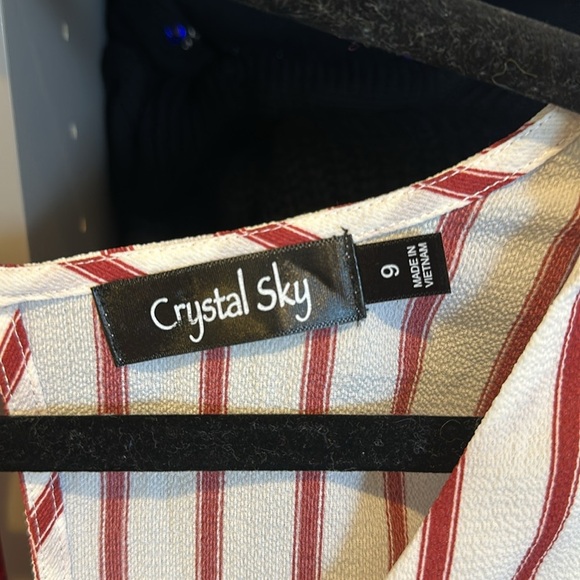 Crystal Sky white/wine striped short sleeve tie back zipper romper size 6 - Picture 2 of 3